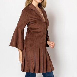 Suede Skirted Blazer - Brown